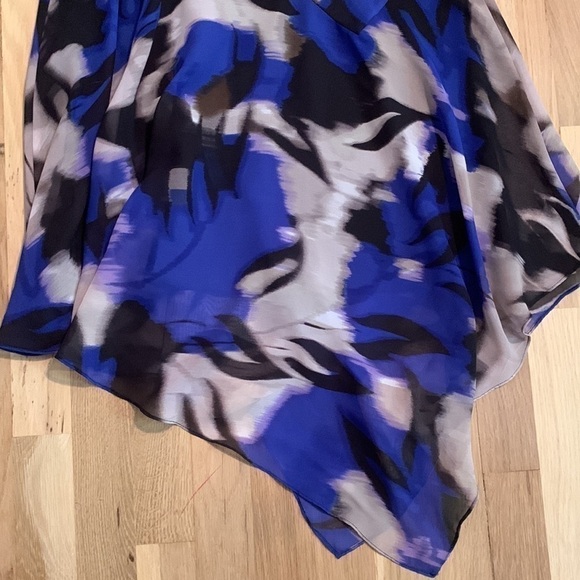 ADRIANNA Papell Blurred Chiffon Sleeveless Dress Drop Waist Blue/Black Women’s 4 - Picture 13 of 14